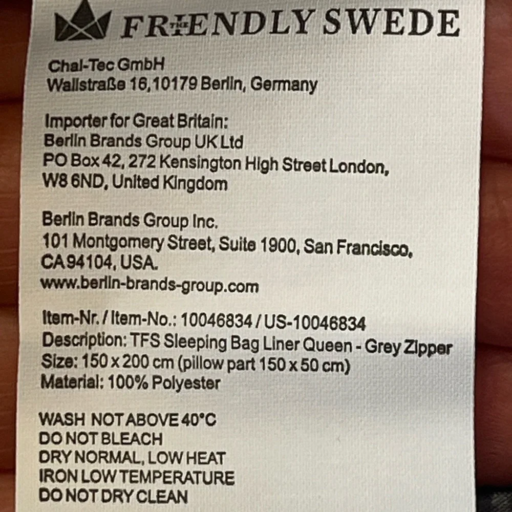The Friendly Swede Queen Sleeping Bag Liner Gray Like New in Sack